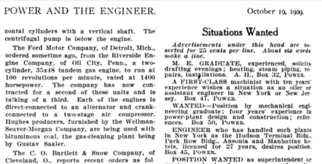 Article from 'Power and the Engineer' announcing the purchase of Riverside  Engines for Highland Park